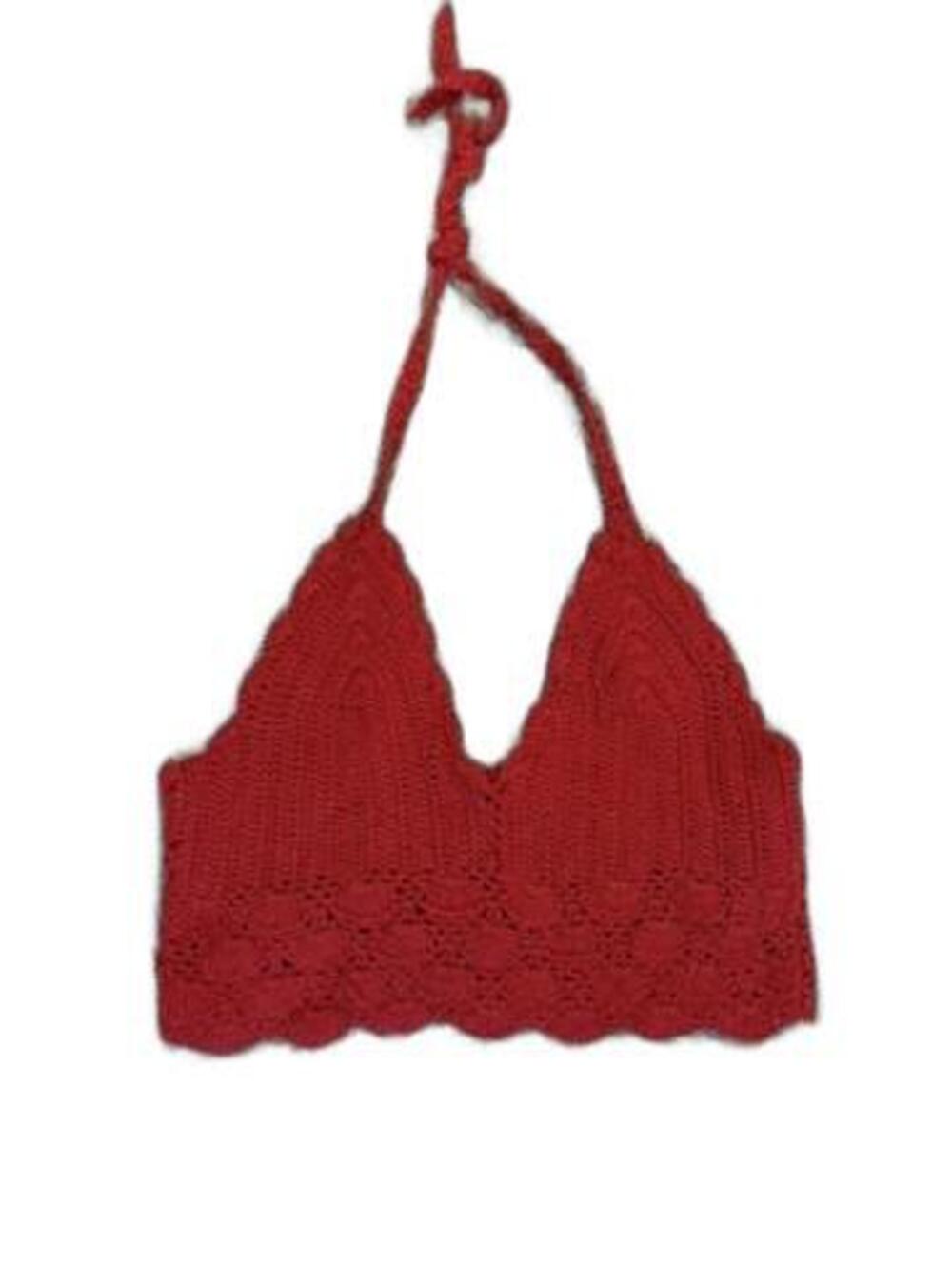 Red‎ Crochet Knitted Halter Top Zara Women Small
